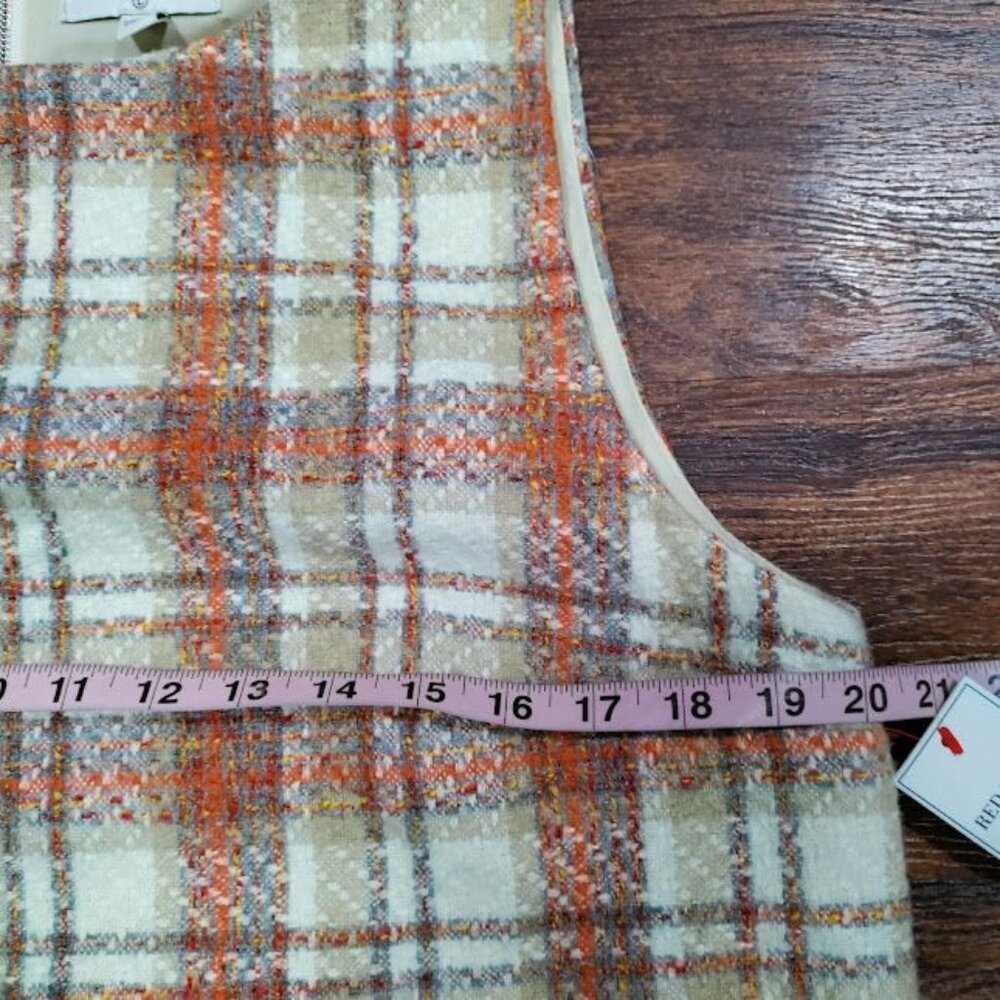 Aura Orange/Beige Plaid Retro 1970s Style  Sleeveless Mini Dress Size Large NWT - Picture 8 of 10